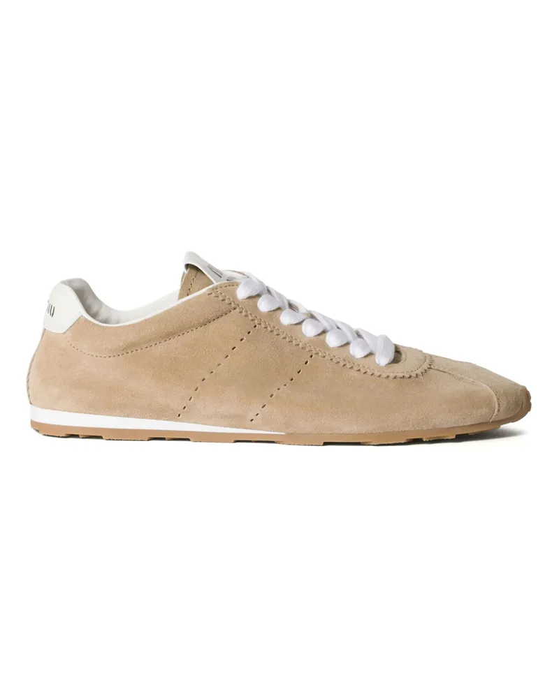 Miu Miu Plume Suede Sneakers Neutrals