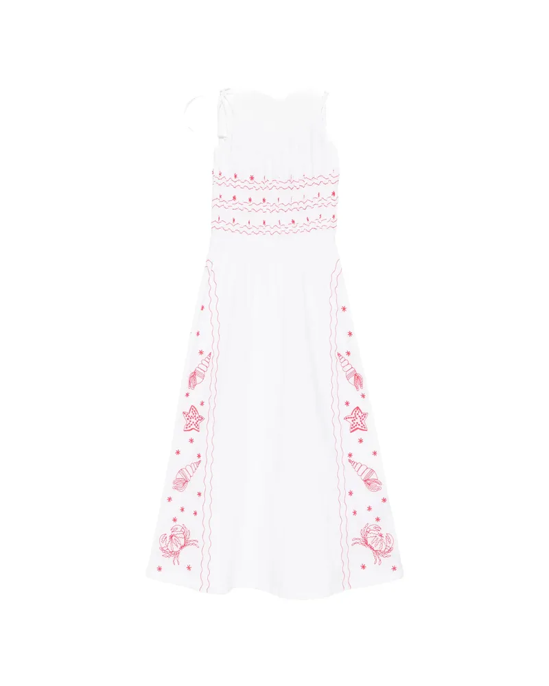 Maison Labiche Floral-embroidered Midi Dress White