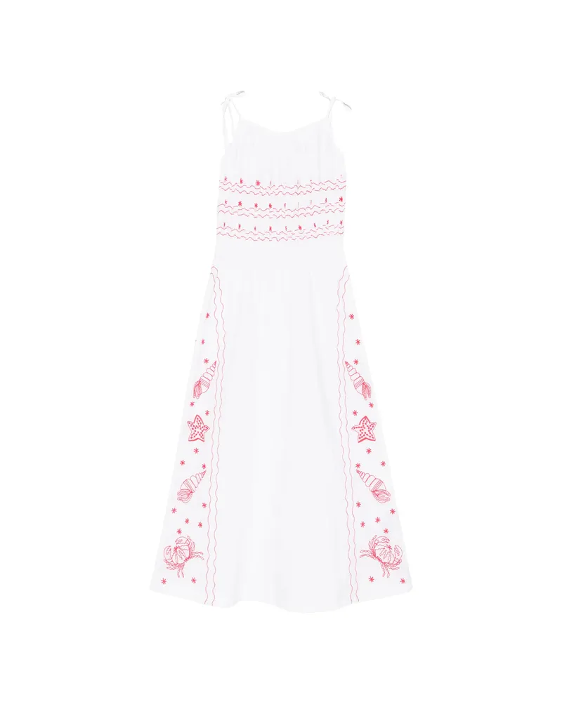 Maison Labiche Floral-embroidered Midi Dress White