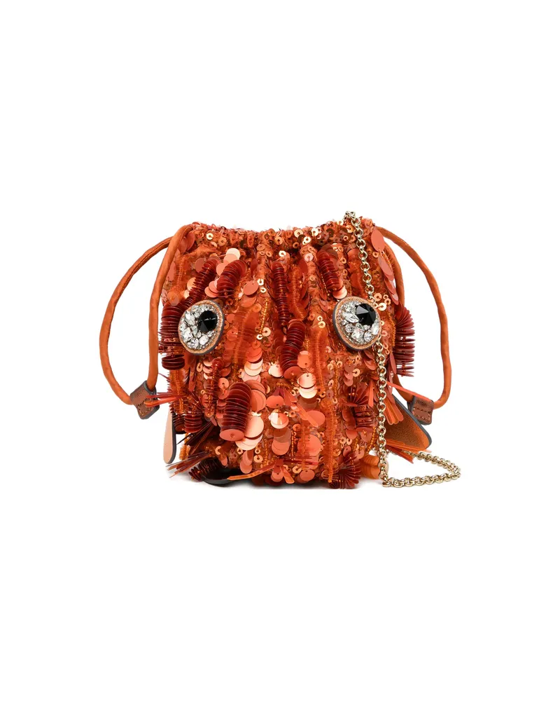 Anya Hindmarch Sequin-embellished Crystal-detail Crossbody Bag Orange