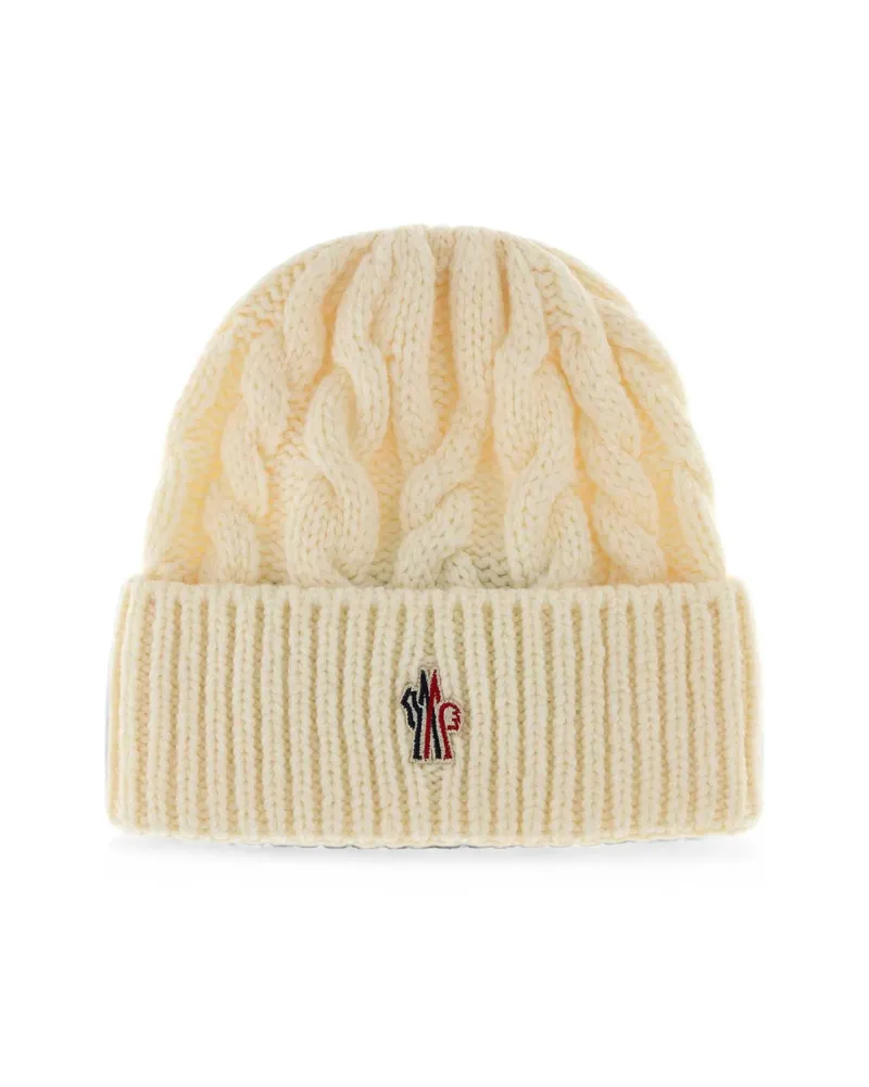Moncler Cable-knit Logo-patch Beanie Hat White