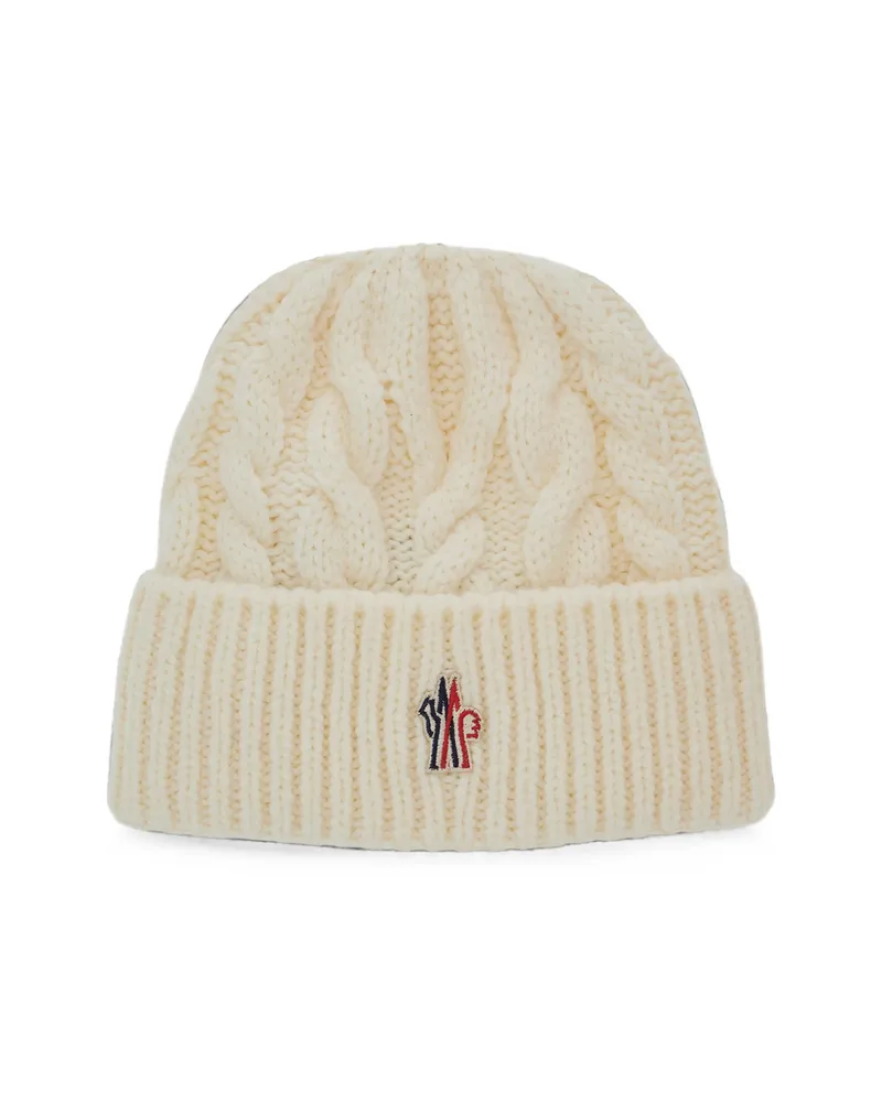 Moncler Cable-knit Logo-patch Beanie Hat White
