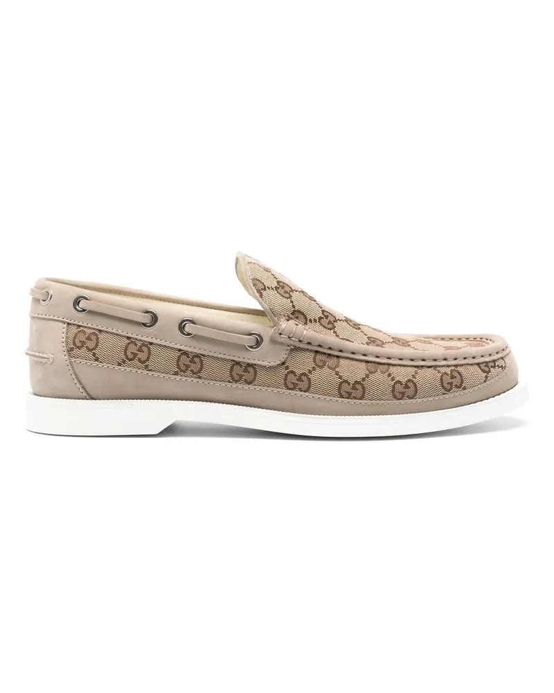 Gucci GG Canvas Leather Loafers Neutrals