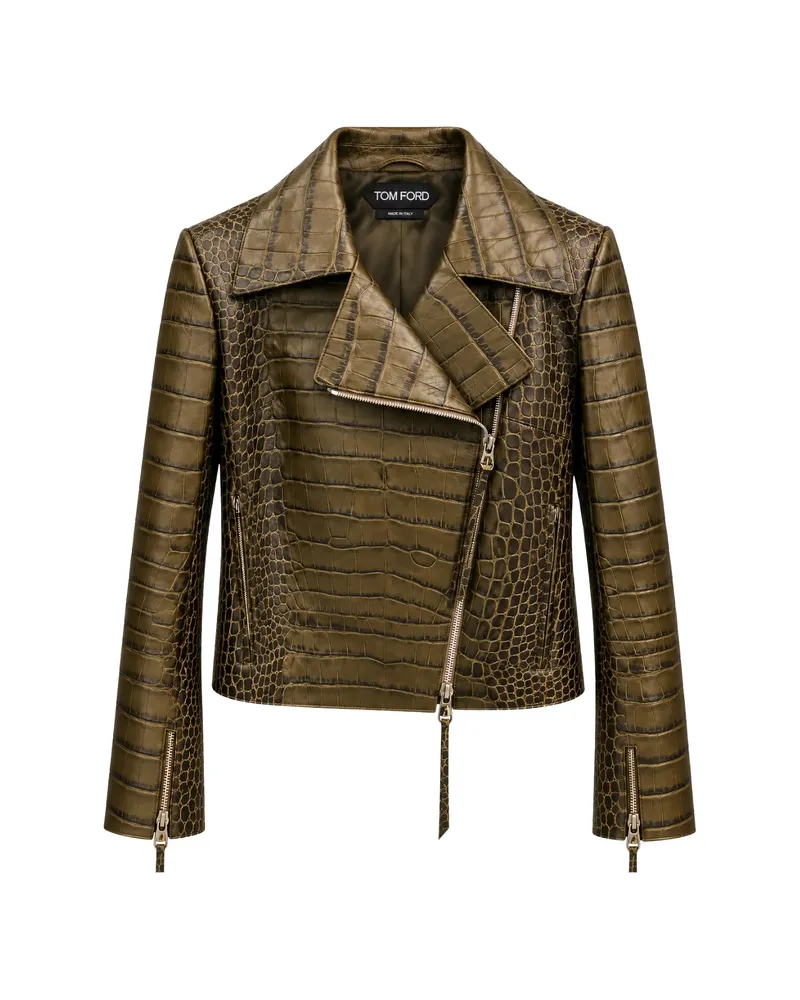 Tom Ford Croc-embossed Lambskin Biker Jacket Green