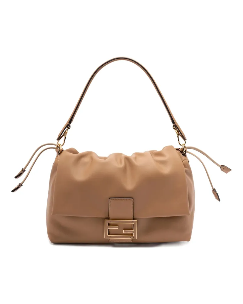 Fendi Large Mamma Baguette Logo-plaque Gathered Shoulder Bag Brown