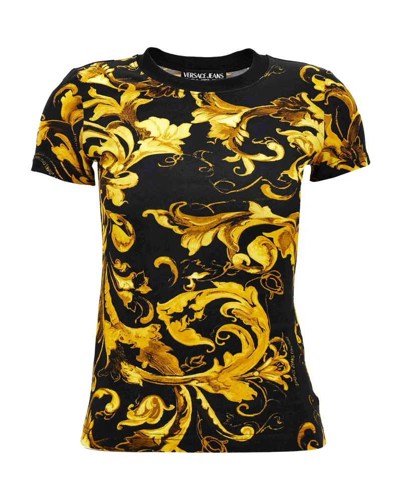 Versace Jeans Baroque-print Cotton T-shirt Black