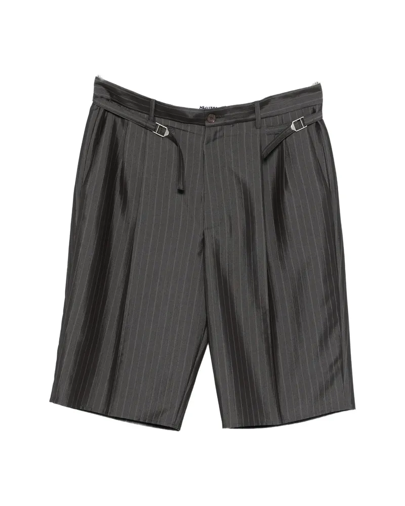 Magliano Pinstripe Buckled-tabs Shorts Grey