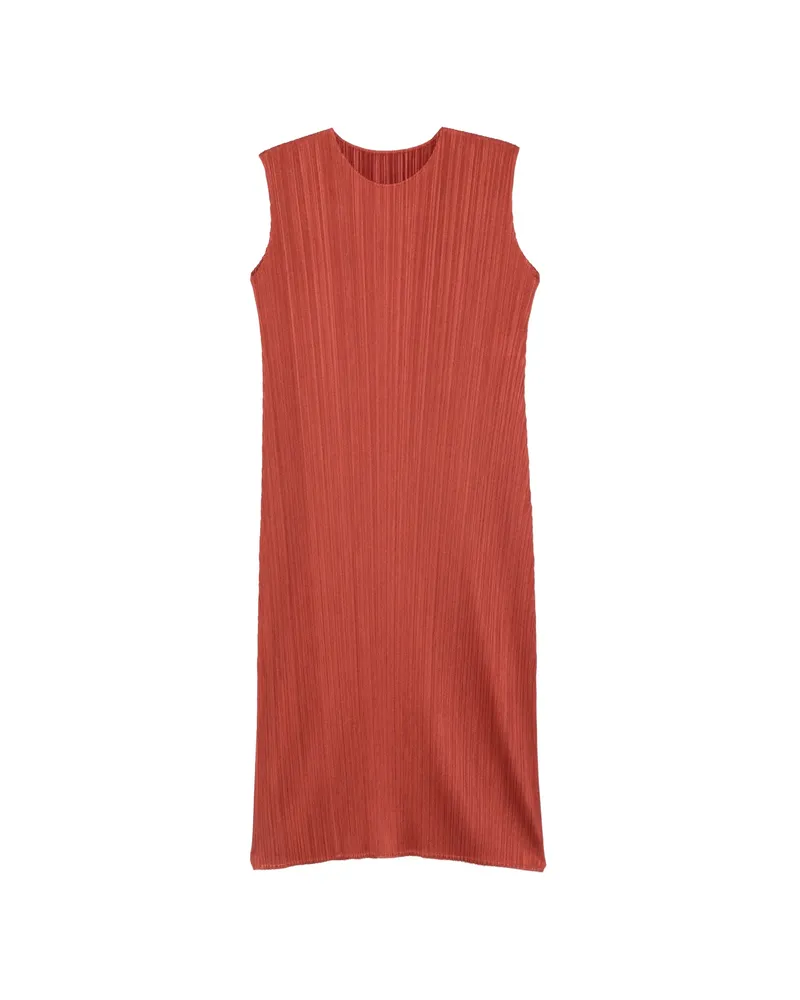 Issey Miyake Pleats Sleeveless Dress Red