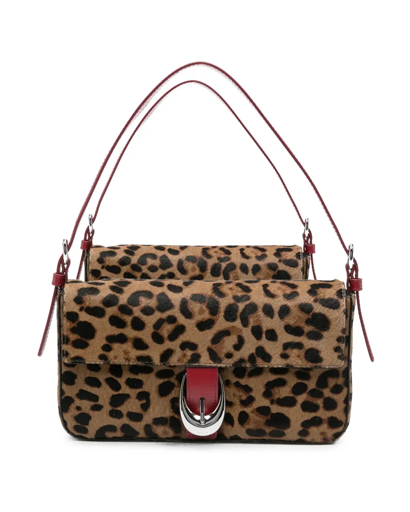 STAUD Leopard-pattern Leather Shoulder Bag Brown