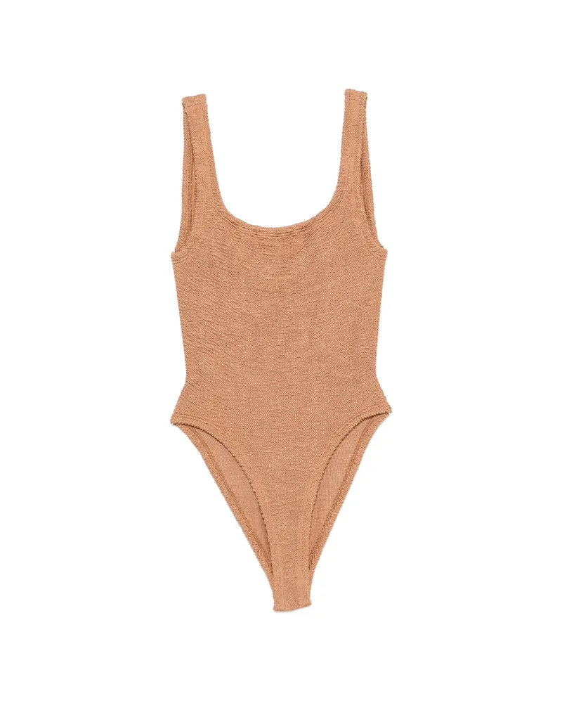 Hunza G Square-neck Crinkle-effect Swimsuit Neutrals