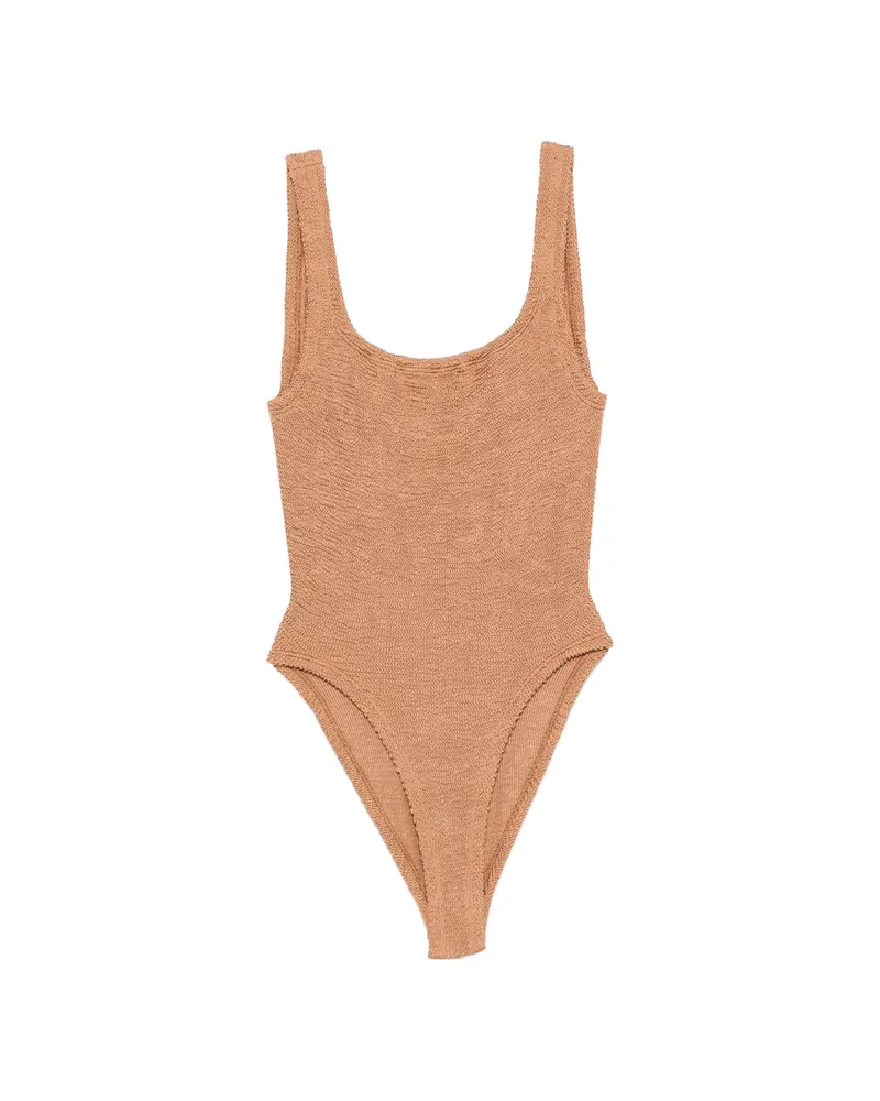 Hunza G Square-neck Crinkle-effect Swimsuit Neutrals