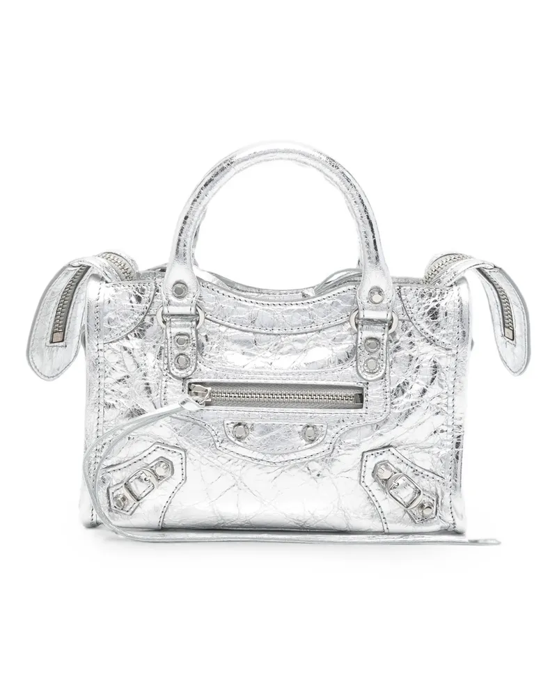 Balenciaga Nano Le City Metallic Tote Bag Silver