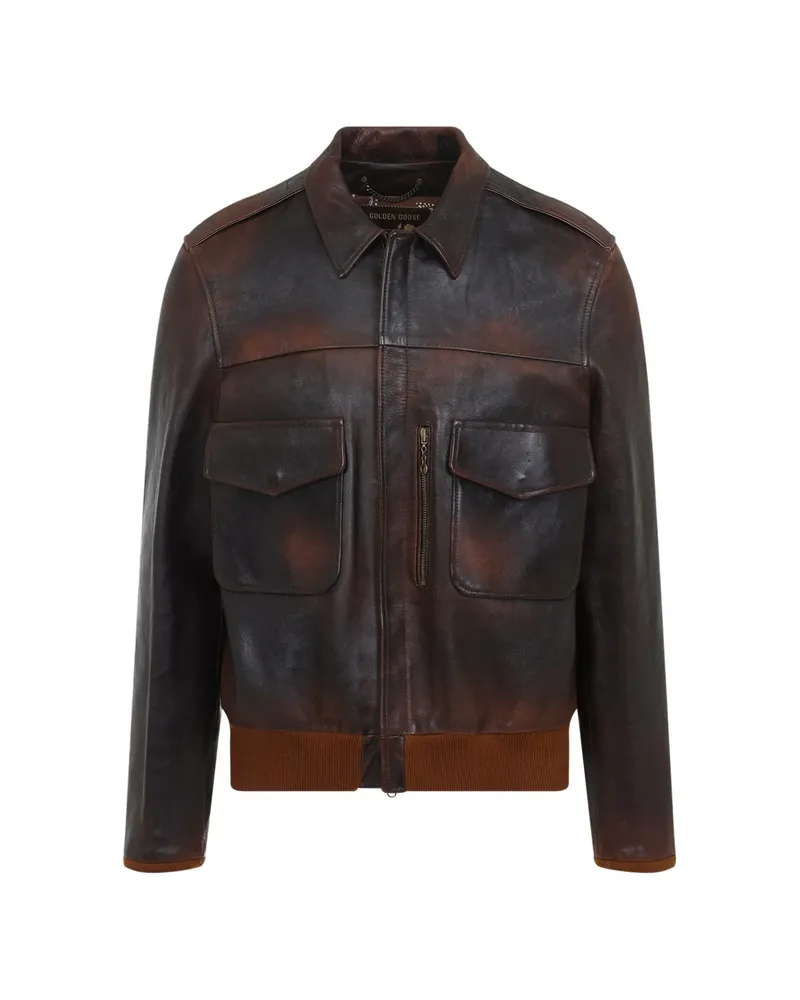 Golden Goose Flap-pockets Leather Jacket Brown