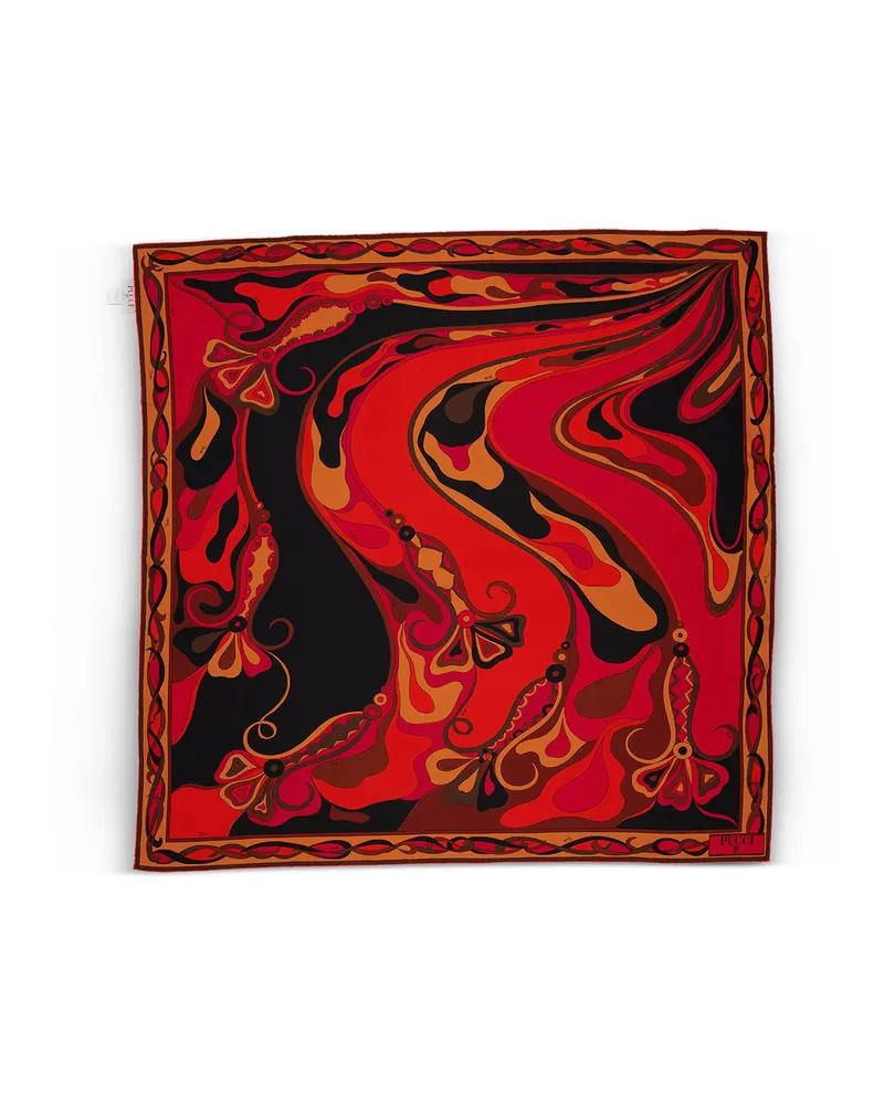 Emilio Pucci Orchidee-print Silk Carrè Scarf Red