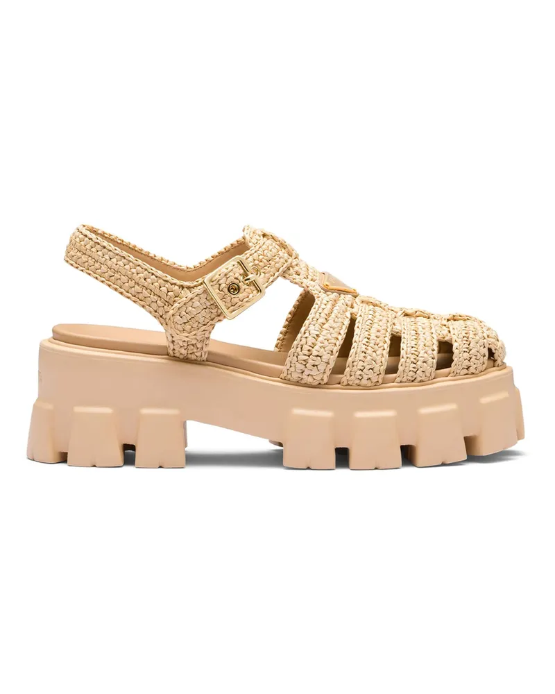 Prada Monolith Raffia Sandals Neutrals