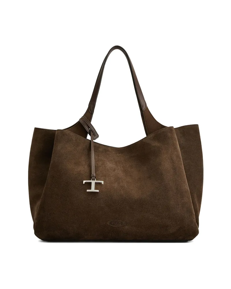 TOD'S Medium Suede Tote Bag Brown
