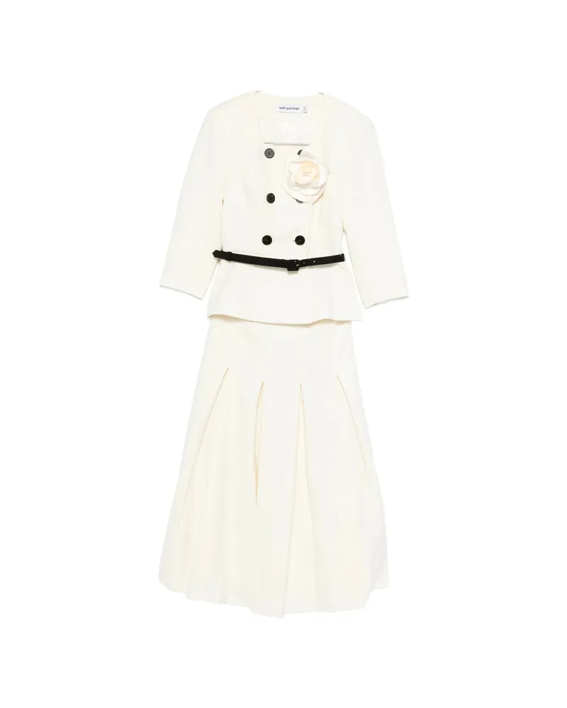 Self-Portrait Floral-detail Belted Skirt Suit Neutrals
