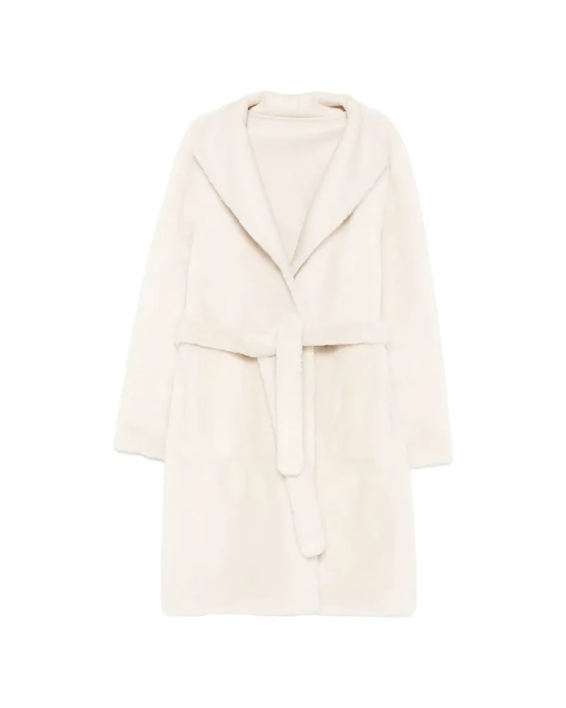 Yves Salomon Belted Shearling Coat Neutrals