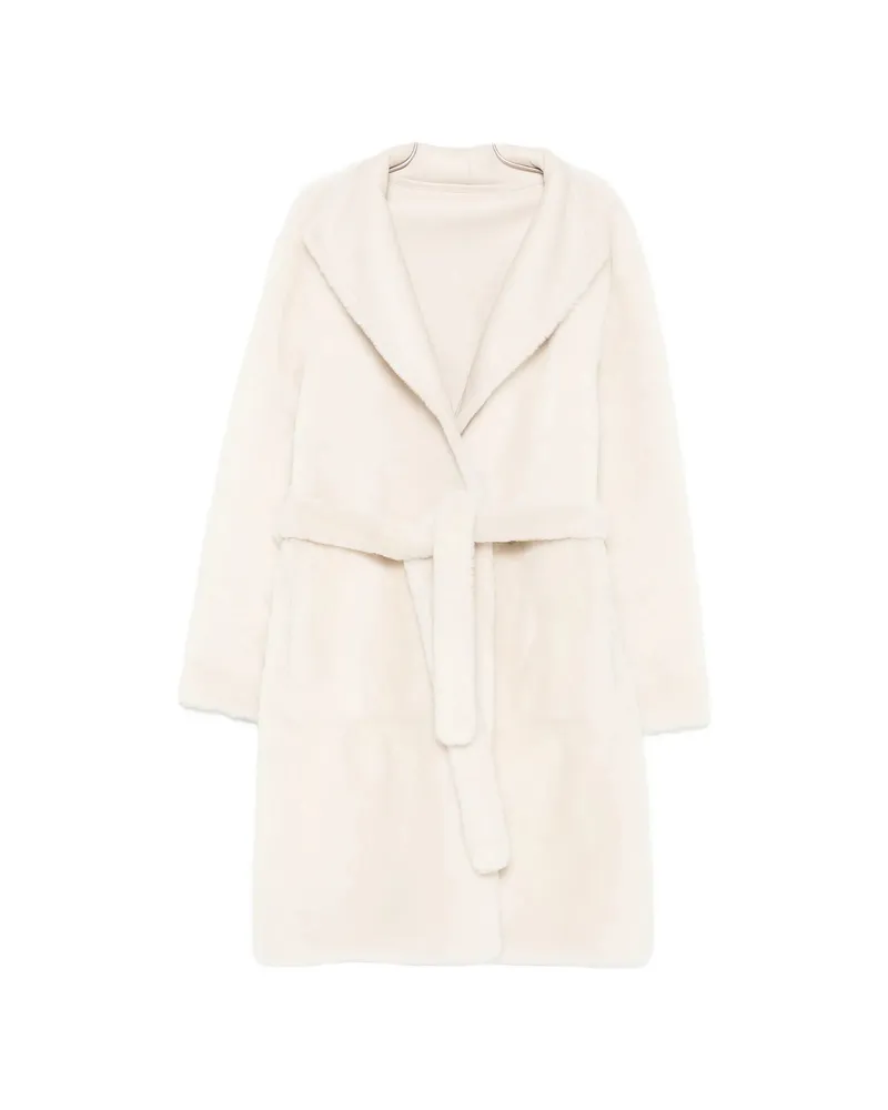 Yves Salomon Belted Shearling Coat Neutrals