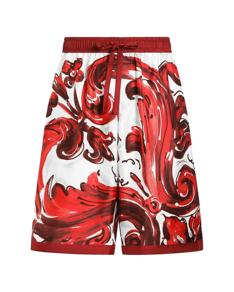 Dolce & Gabbana Vanity Bermuda Shorts In Majolica-print Silk Twill Red