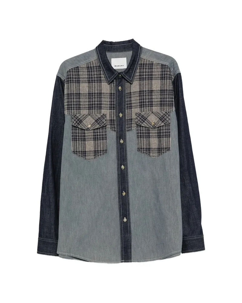 Isabel Marant Check-panelled Denim Shirt Blue