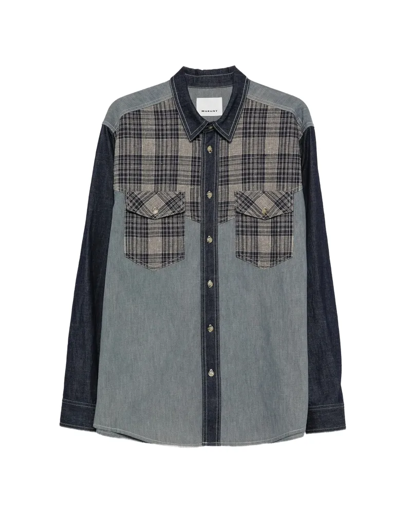 Isabel Marant Check-panelled Denim Shirt Blue