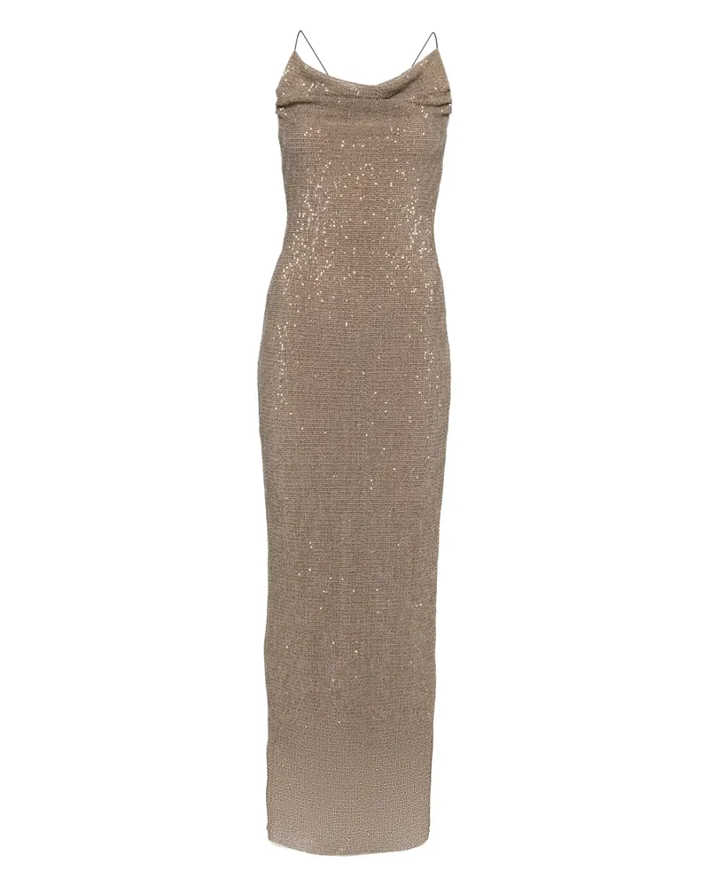 L'IDEE Cosmopolitan Sequinned Maxi Dress Brown