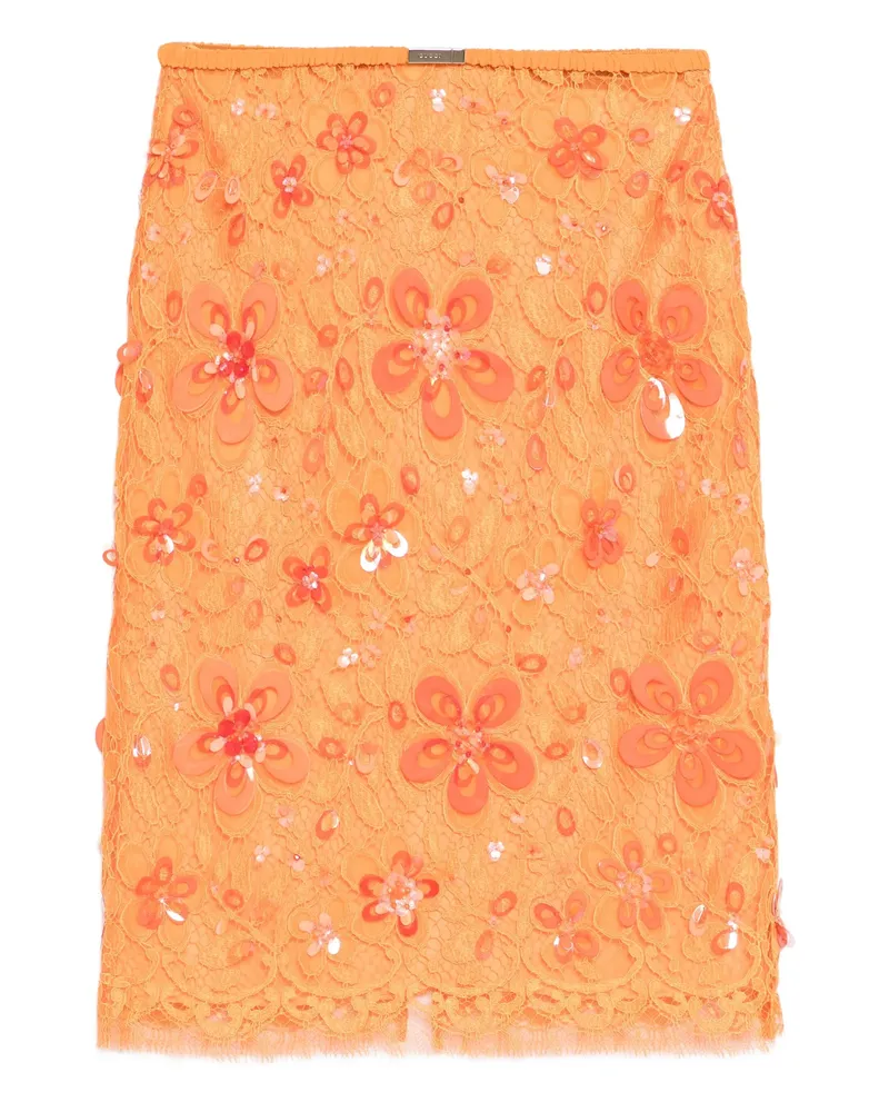 Gucci Sequin-embellished Midi Skirt Orange