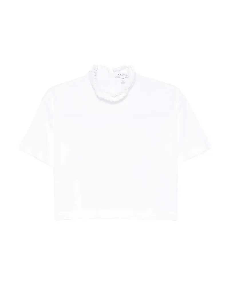 Alaïa Ruffled-neck Crop T-shirt White