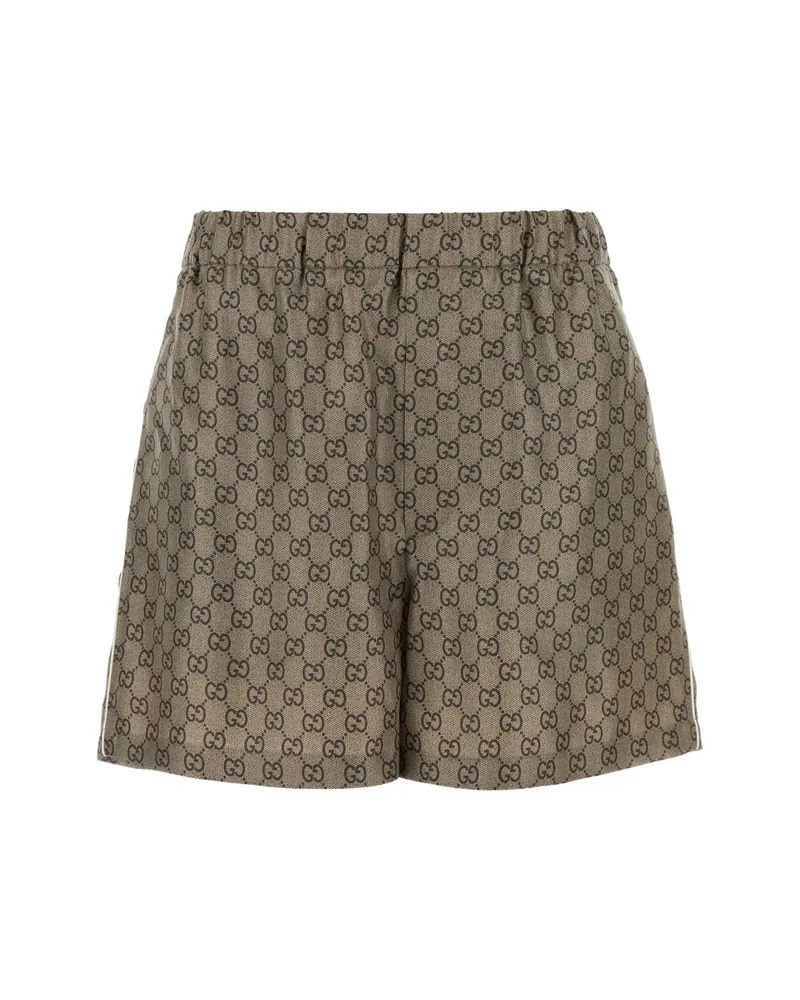 Gucci Printed Silk Twill Shorts Neutrals