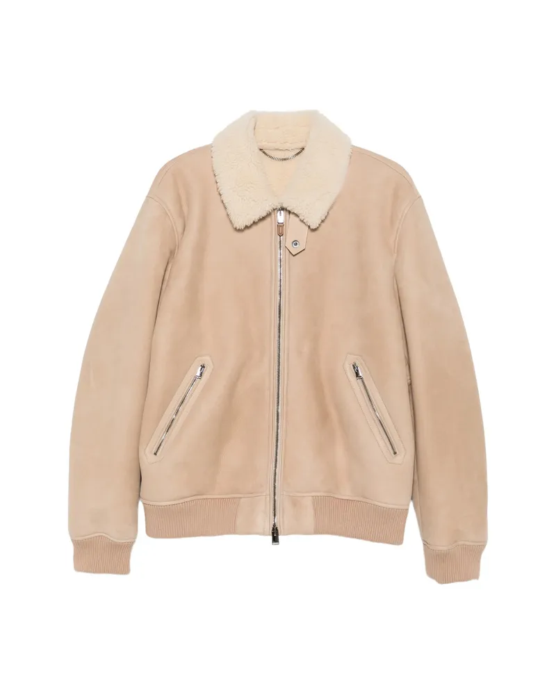 Canali Shearling-collar Leather Jacket Neutrals