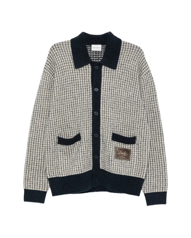 Drôle de Monsieur Waffle-knit Logo-patch Cardigan Neutrals