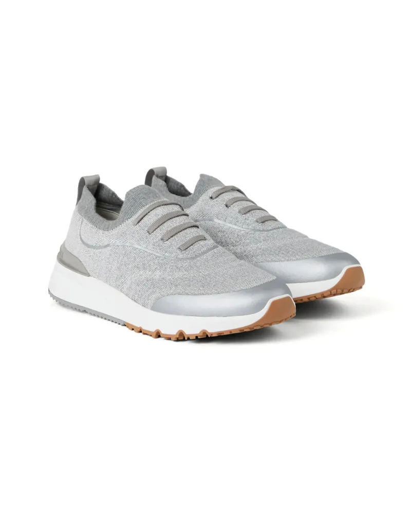 Brunello Cucinelli Techno Cotton Knit Sneakers With Heat-bonded Details Grey