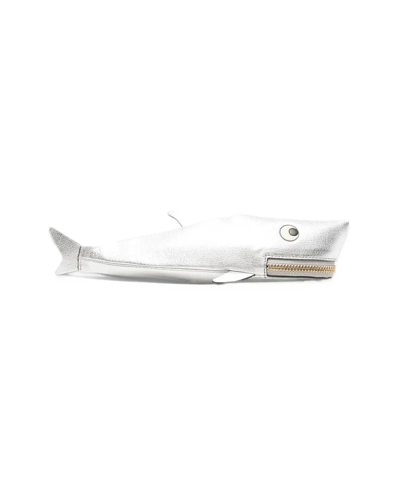 Anya Hindmarch Shark-shape Leather Pencil Pouch Silver