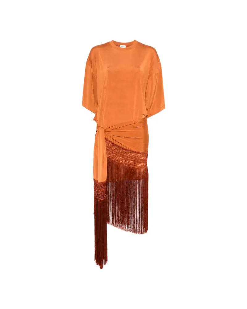 ANDAMANE Fringe-trimmed Wrap Dress Orange