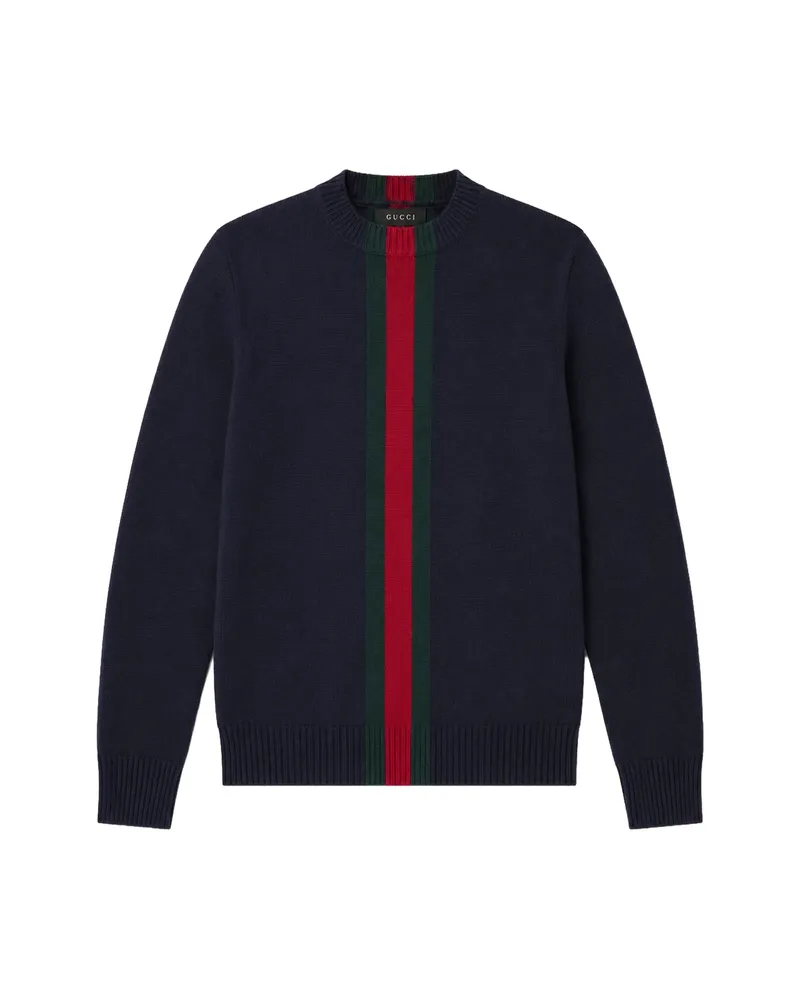 Gucci Web Stripe Wool Sweater Blue