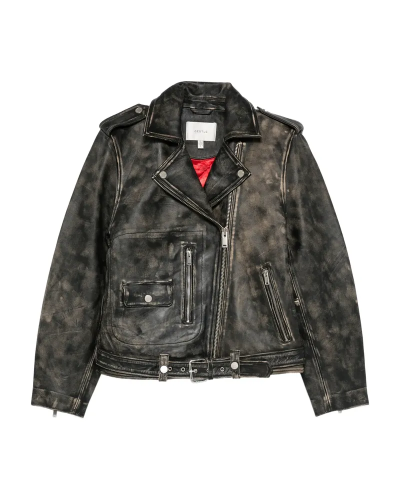Gestuz Belted Leather Jacket Black