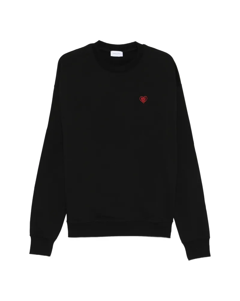 Family First Heart-embroidery Sweatshirt Black