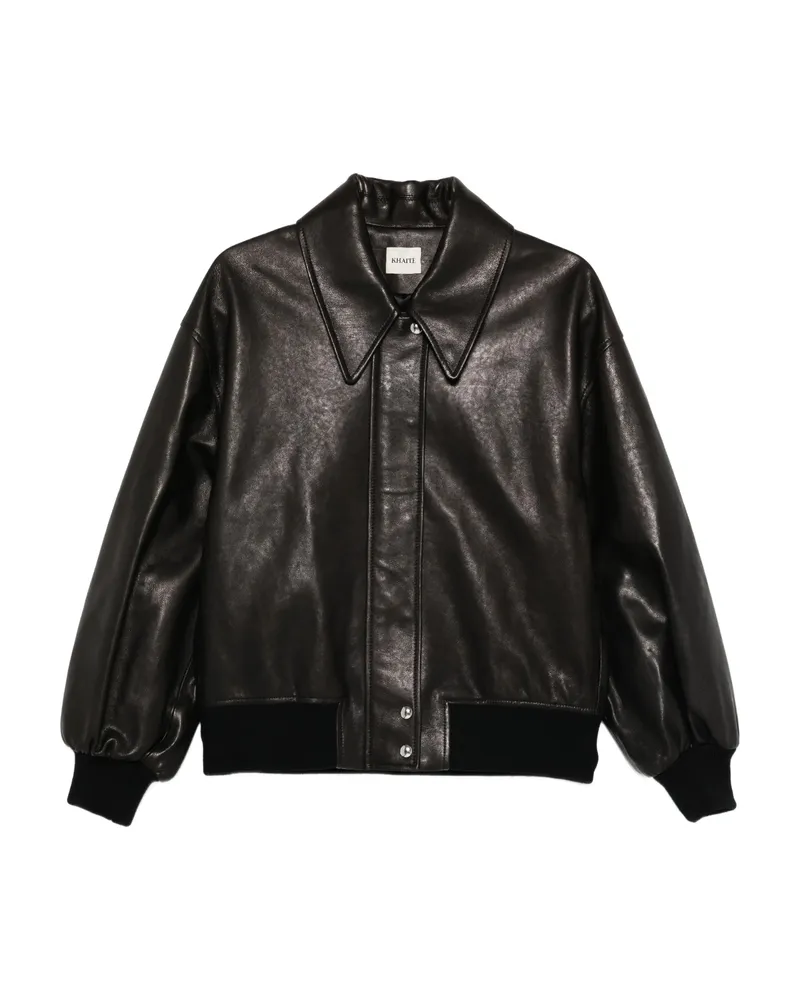KHAITE Collared Leather Jacket Black