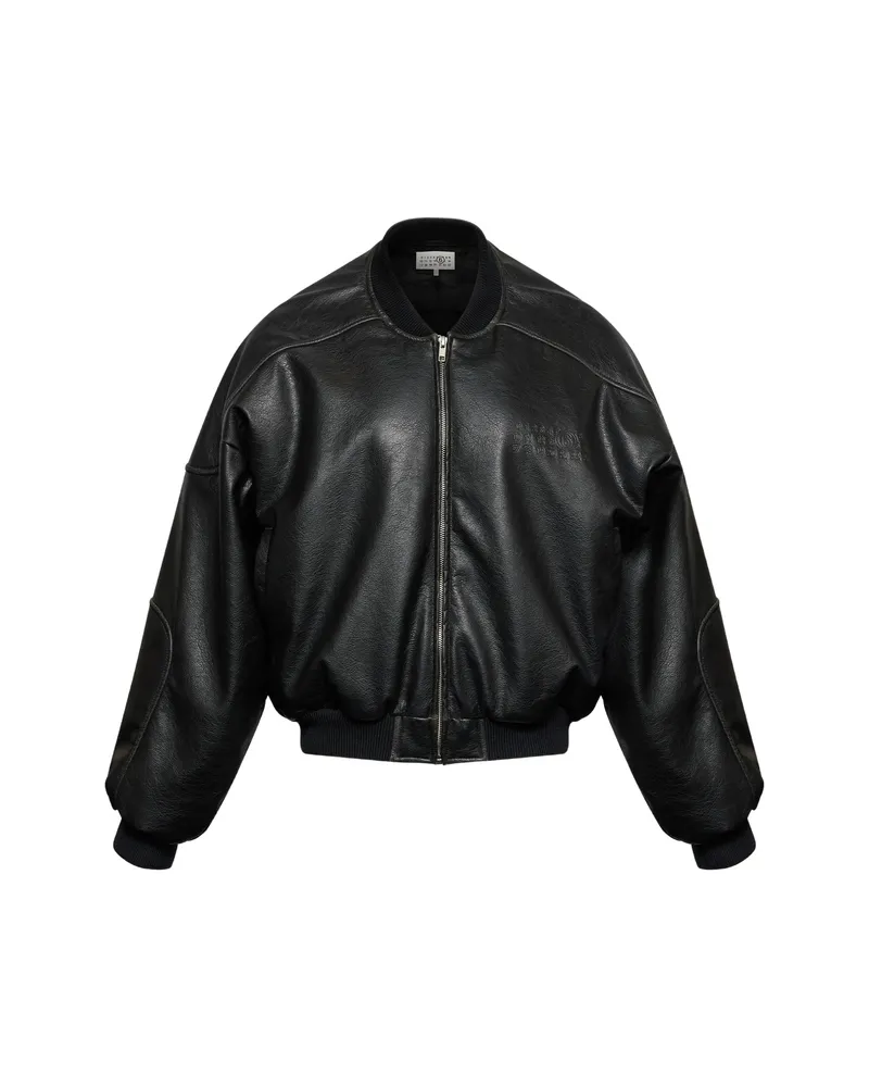 Maison Margiela Faux Leather Jacket With Rib-knit Trim Black