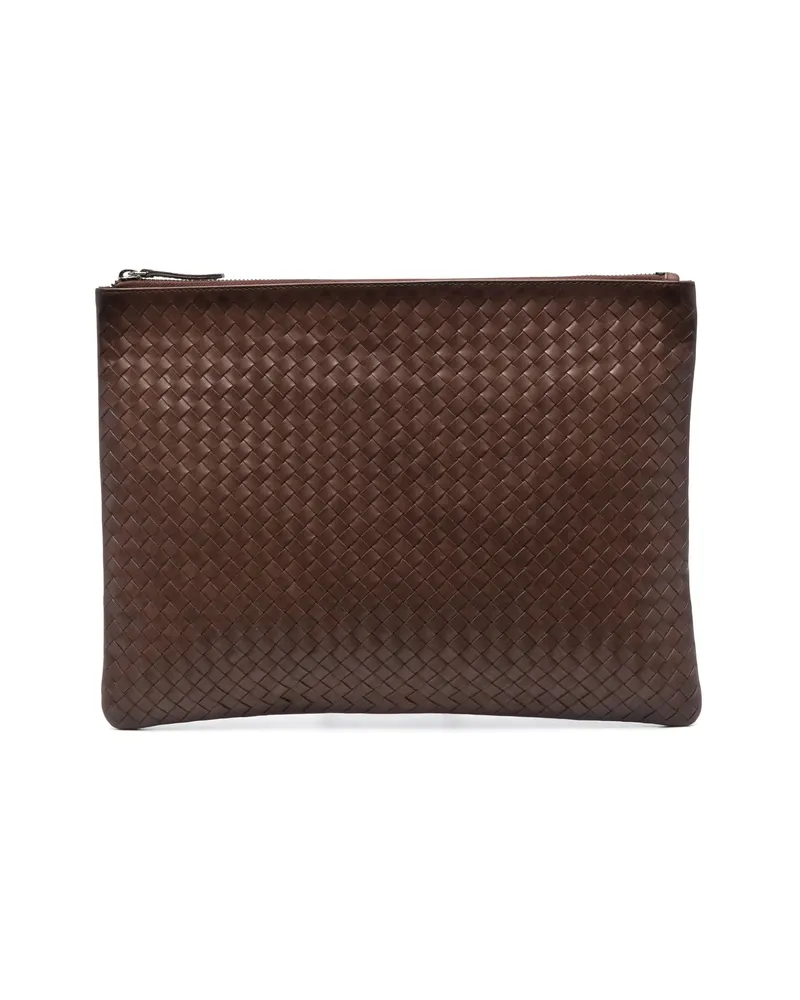 Dragon Diffusion Woven Leather Clutch Bag Brown