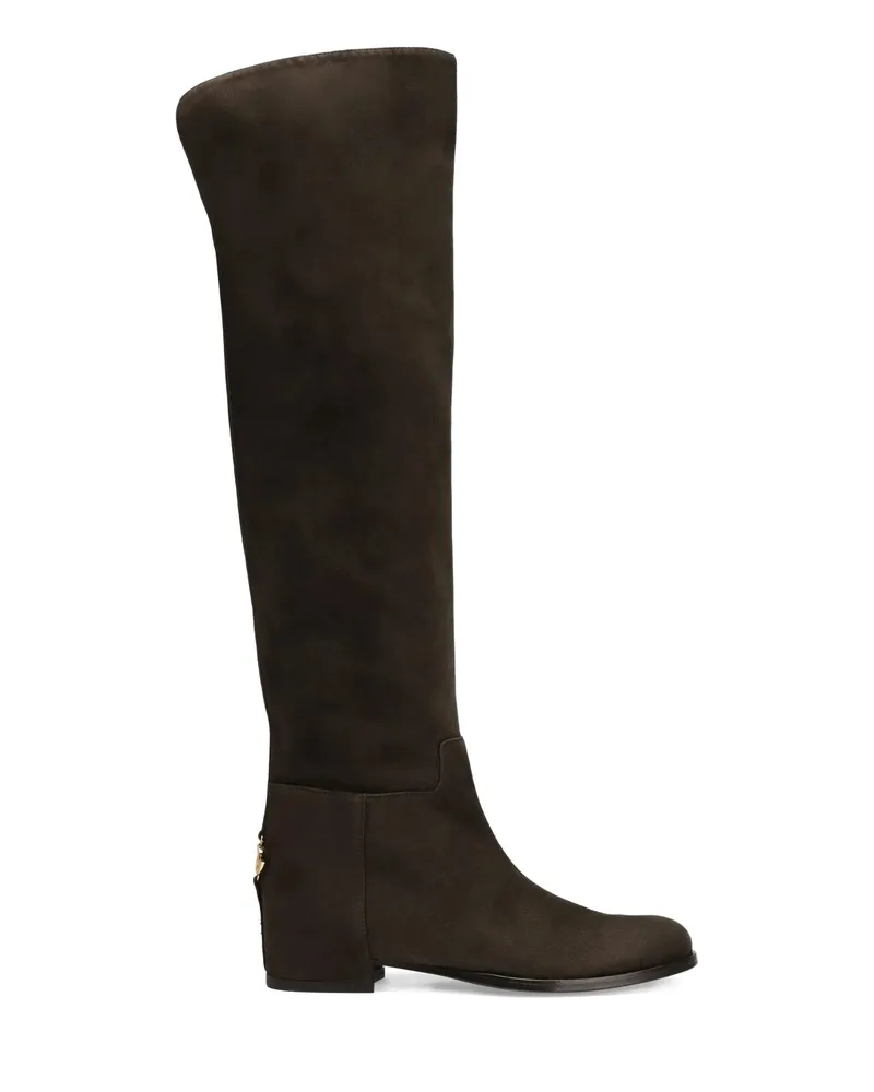 Dolce & Gabbana Logo-plaque Suede Boots Brown