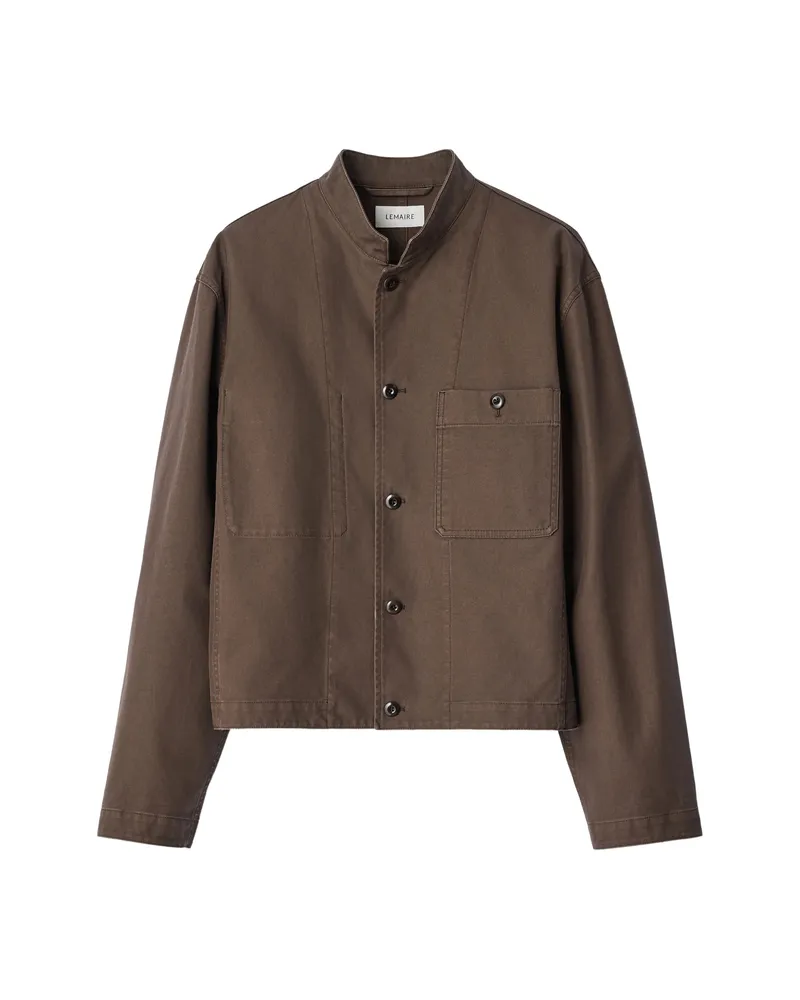 Christophe Lemaire Stand-collar Jacket In Heavy Cotton Twill Brown