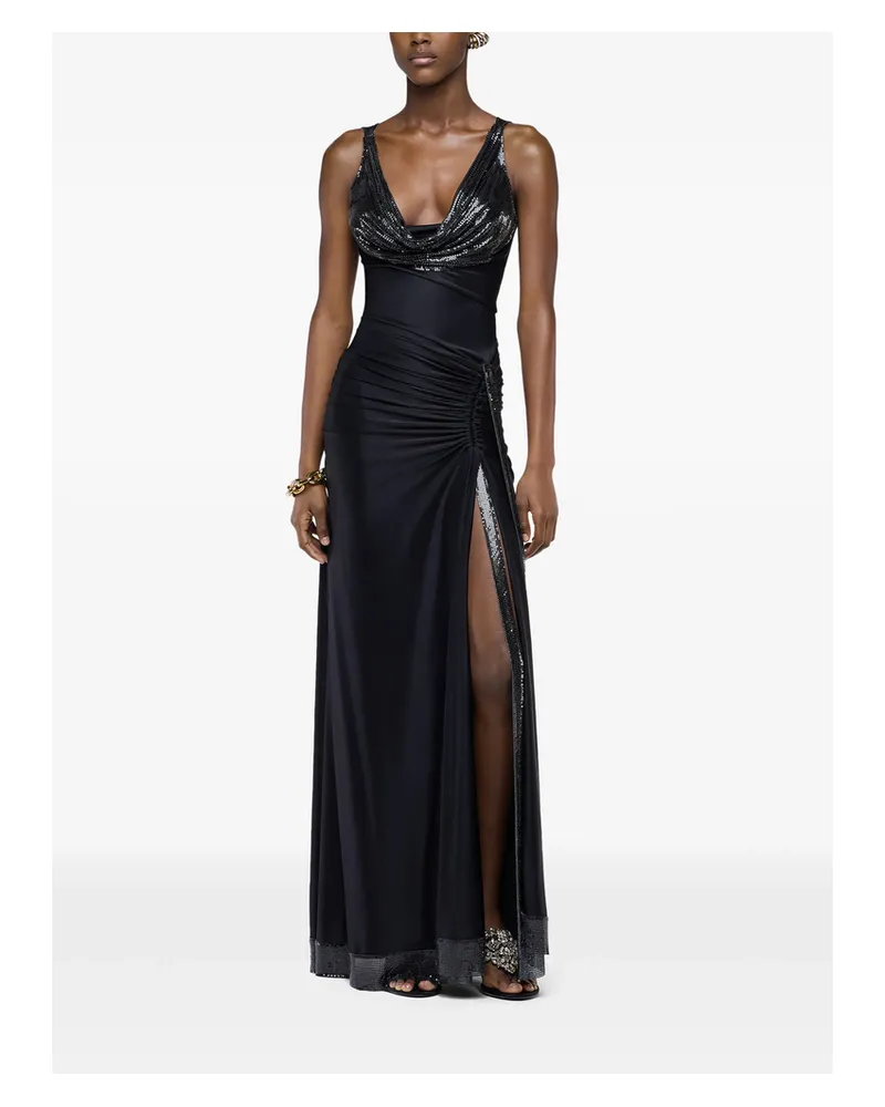 Paco Rabanne Mesh-panel Cowl-neck Maxi Dress Black