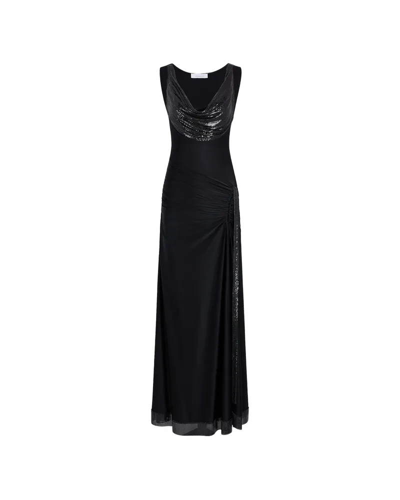 Paco Rabanne Mesh-panel Cowl-neck Maxi Dress Black