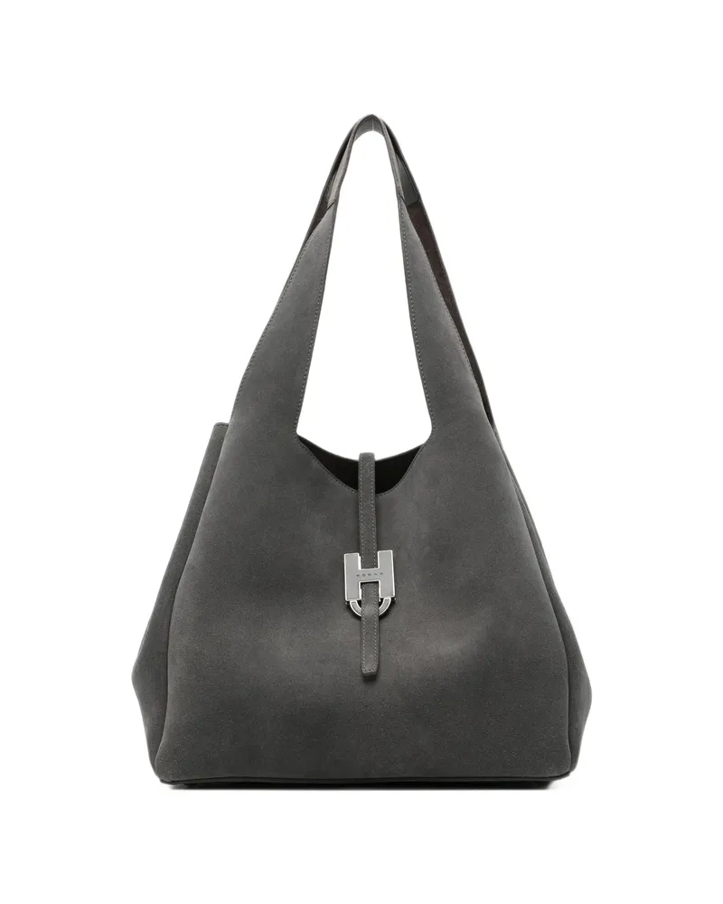 Hogan Logo-plaque Suede Tote Bag Grey