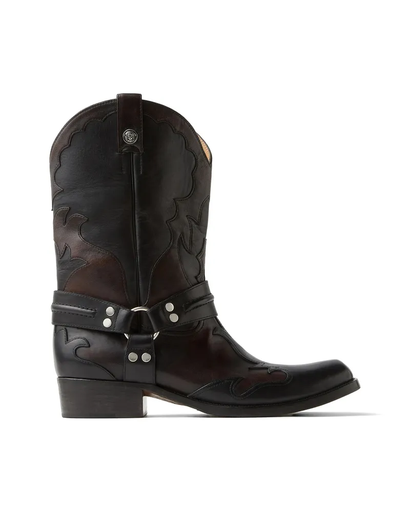 Versace Sylvester Leather Texan Boots Black