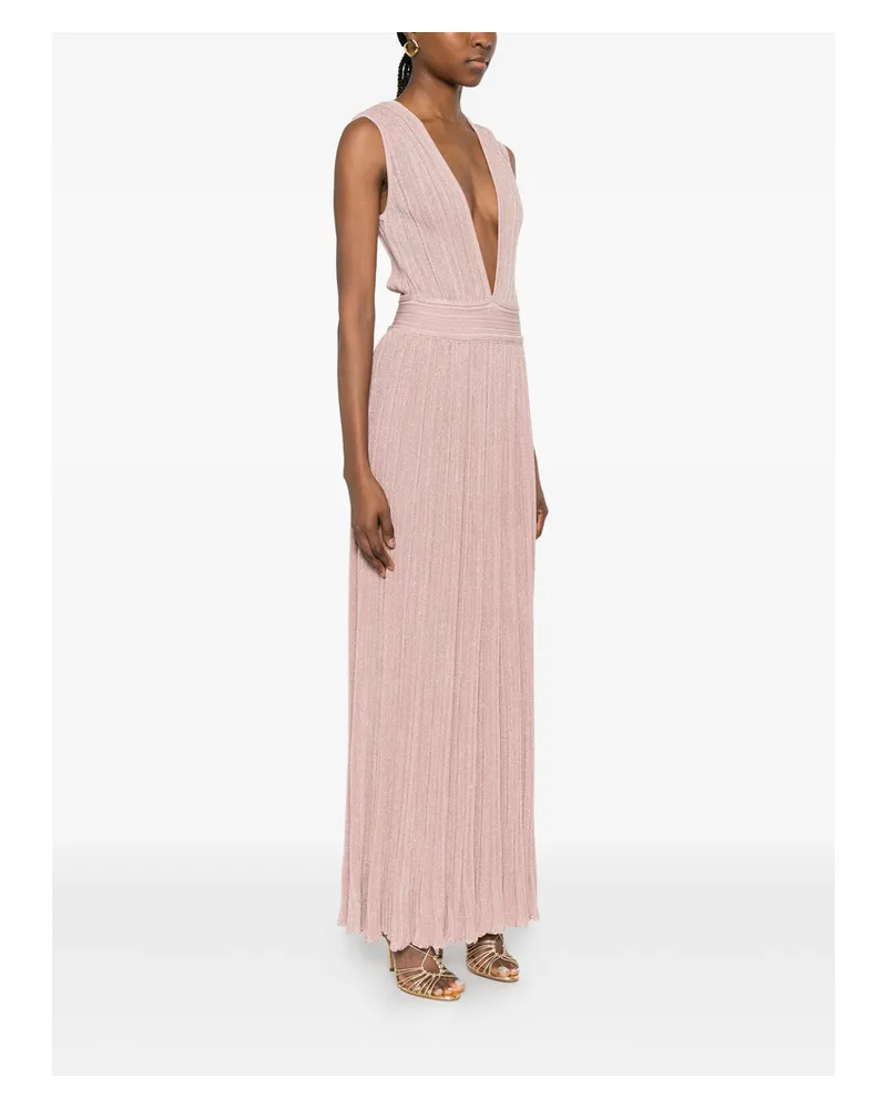 Antonino Valenti V-neck Pleated Maxi Dress Pink