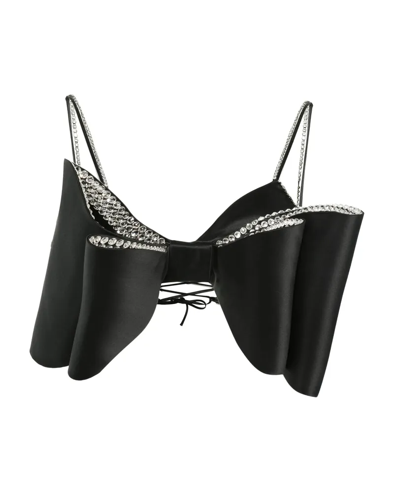 Mach & Mach Bow-detail Crystal-embellished Top Black