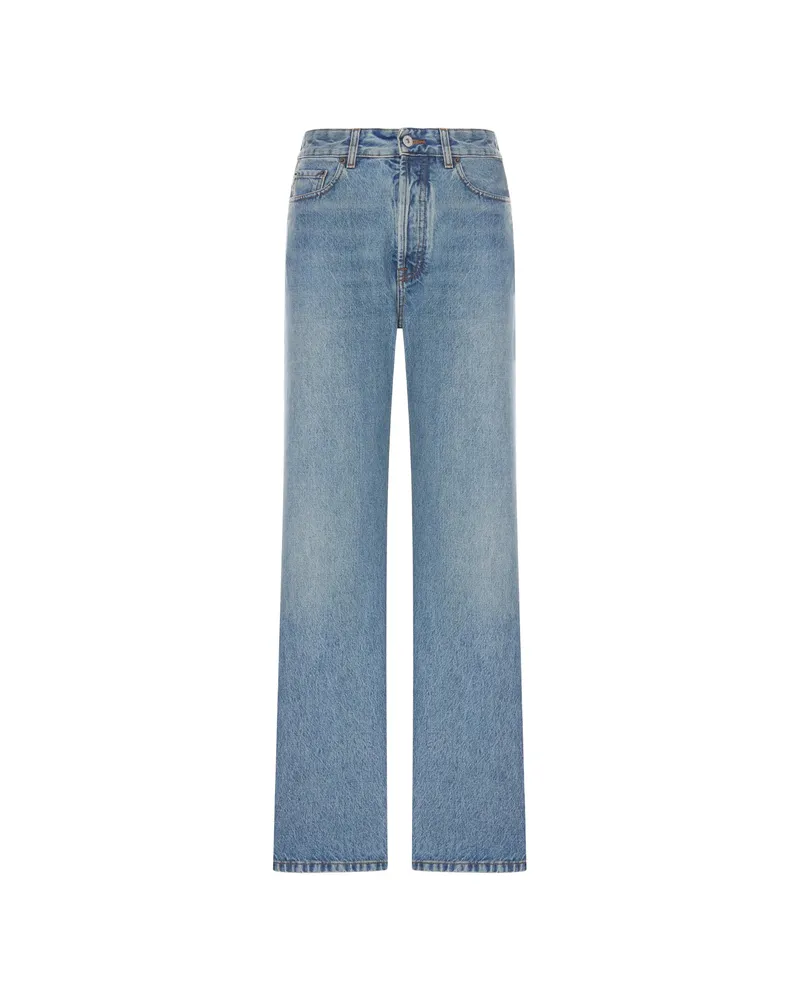 Miu Miu Logo-embroidered Straight-leg Jeans Blue